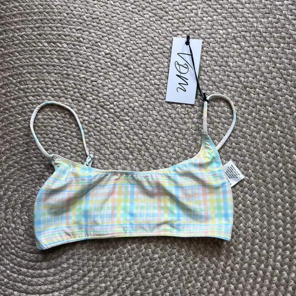 VDM Sienna Bikini Top in Pastel Tartan Sz S+